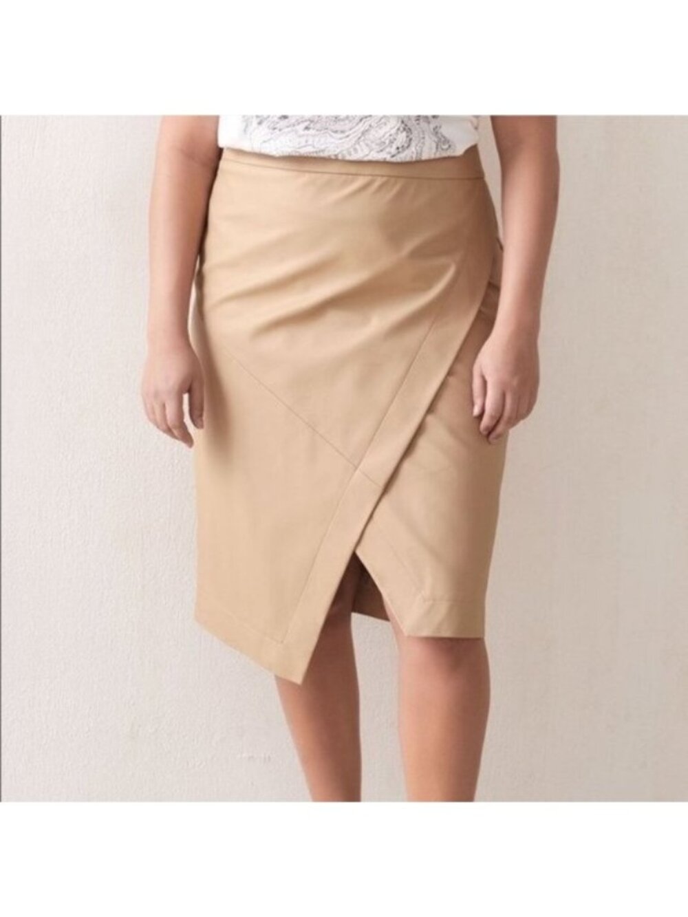 Addition Elle Women Tan High-Waist  Asymmetrica Faux-Wrap Skirt Plus Size 26